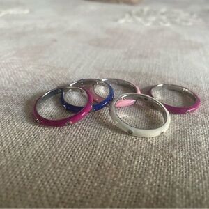 Colorful Enamel Stackable Ring Set — Pink, Blue, White